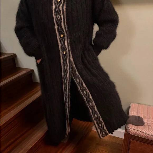 Elegant angora Black Long Sweater Coat size Xl tall